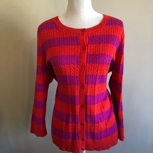 Talbots Womens Orange Striped Sweater Cardigan XL